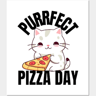 A Cat Enjoying a Purrfect Pizza Day Posters and Art